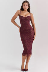Melina-Mulberry Lace Midi Dress