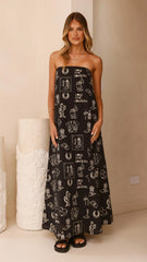 Connie Maxi Dress - Black/Beige Cowgirl