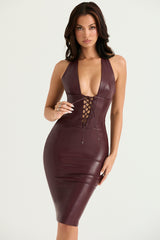 Jaquetta-Wine Vegan Leather Midi Dress
