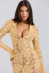 Indiana-Apricot Plunge Lace Maxi Dress