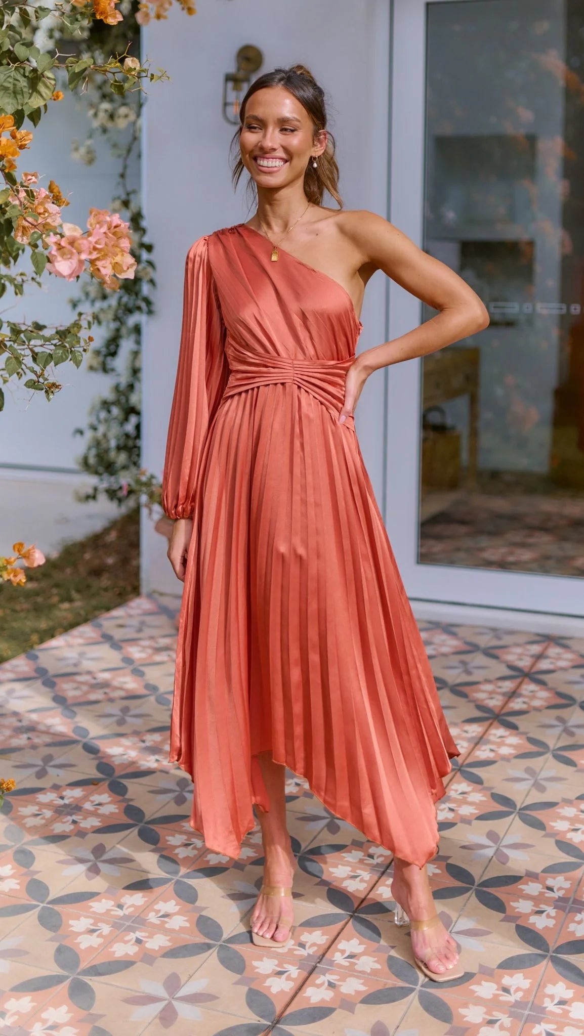 Brooklyn One Shoulder Midi Dress - Copper