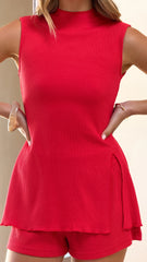 Gigi High Neck Top - Red