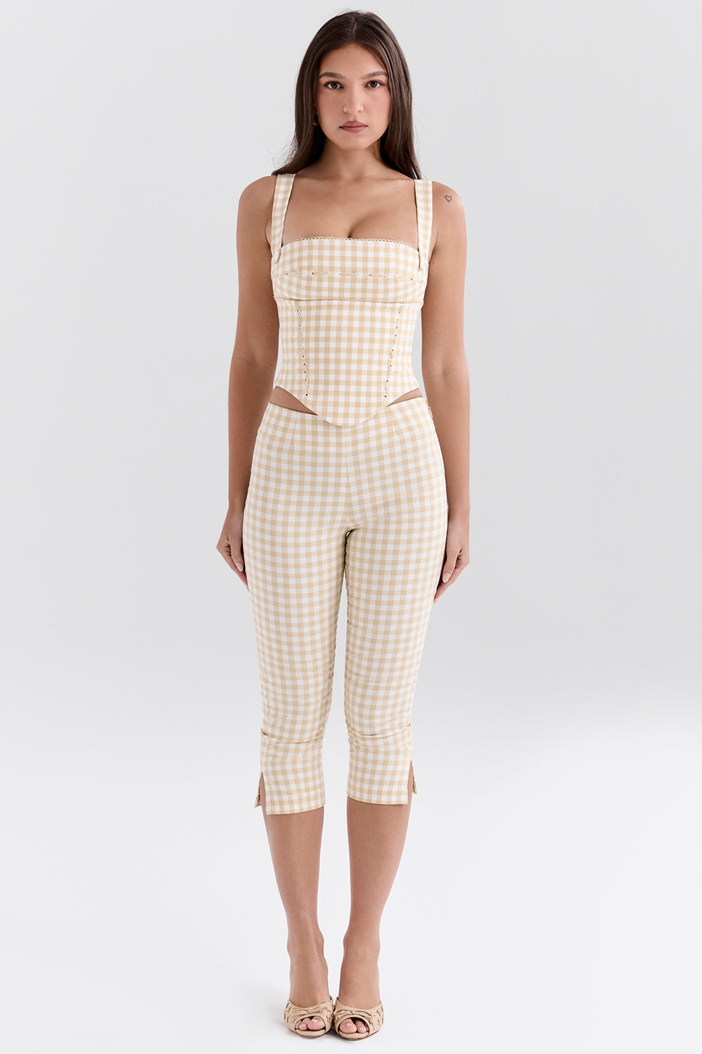 Carella-Gingerbread Gingham Capri Trousers