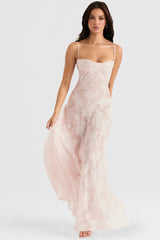 Seren-Soft Pink Floral Lace Back Maxi Dress