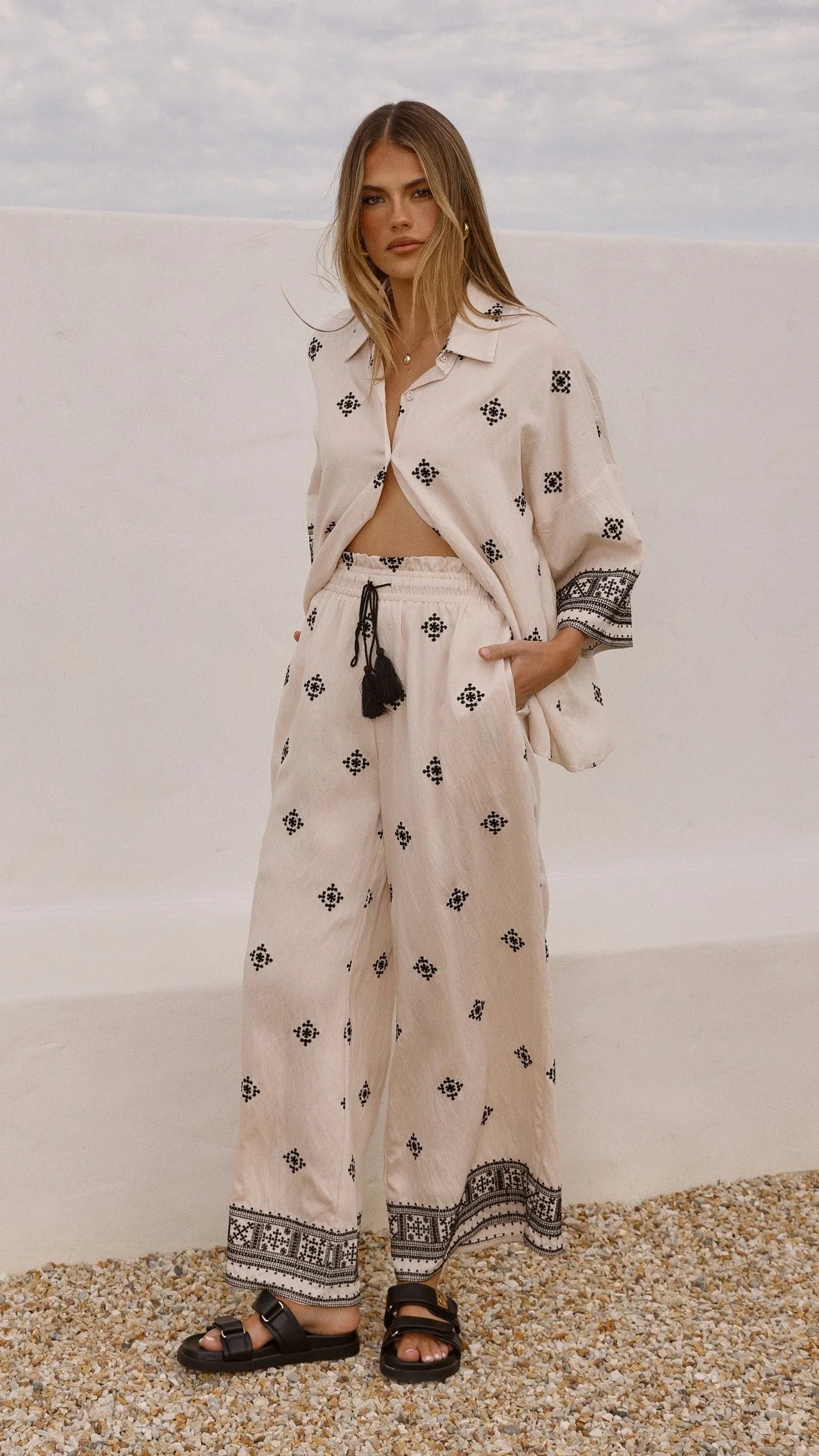 Deni Pants - Beige/Black