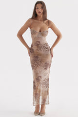 Aiza-Cream Floral Print Maxi Dress
