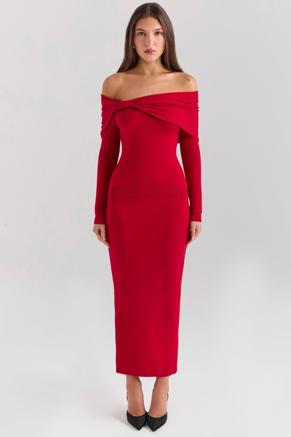 Faith-Holly Red Cashmere Blend Midi Skirt
