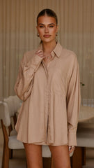 Charla Button Up Top - Mocha