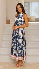 Hadas Maxi Dress - Blue/White Print