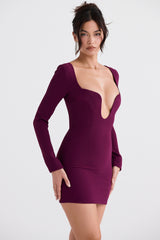 Marcella-Merlot Plunge Corset Dress