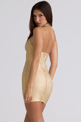 The Supermodel-Gold Halter Neck Stretch Bandage Mini Dress