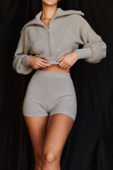 Grounded-Grey Knit High Waist Shorts - SALE