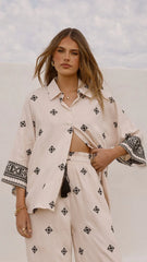 Deni Button Up Shirt - Beige/Black