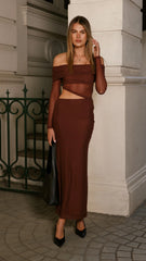 Blaire Off The Shoulder Maxi Dress - Chocolate