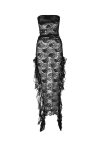 Black-Lace-Floral-Ribbon-Slit-Strapless-Dress-3