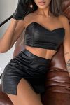 Black-Leather-Strapless-Crop-Top-Slit-Skirt-Set-3