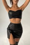 Black-Leather-Strapless-Crop-Top-Slit-Skirt-Set-3