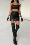 Black-Leather-Strapless-Crop-Top-Slit-Skirt-Set-3