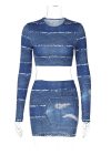 Blue-Distressed-Printed-Crop-Top-Two-Piece-Skirt-Set-2