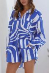 Blue-Geometry-Patchwork-Printed-Long-Sleeve-Shirt-Shorts-Suits-2