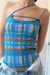 Blue-Halter-Plaid-Print-Tops-5