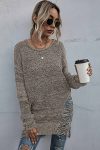 Crew-Neck-Split-Hollow-Out-Tassel-Sweater-1