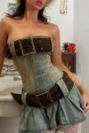 Detachable-Belt-Strapless-Ruched-Denim-Dress-2