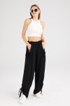 Drawstring-Shirred-Waist-Wide-Leg-Trousers-Green-front