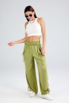 Drawstring-Shirred-Waist-Wide-Leg-Trousers-Green-front