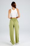 Drawstring-Shirred-Waist-Wide-Leg-Trousers-Green-front