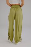 Drawstring-Shirred-Waist-Wide-Leg-Trousers-Green-front