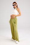 Drawstring-Shirred-Waist-Wide-Leg-Trousers-Green-front