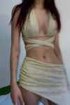 Glitter-Crisscross-Strappy-Crop-Top-Ruched-Skirt-Suits-6