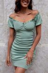 Green-Off-Shoulder-Ruched-Knitted-Dress-3