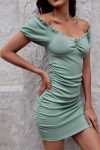 Green-Off-Shoulder-Ruched-Knitted-Dress-3