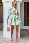 Green-Striped-Print-Lace-up-Shirt-Dress-3