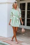 Green-Striped-Print-Lace-up-Shirt-Dress-3