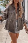 Grey-Lapel-Pocketed-Ruched-Shirt-Coat-3