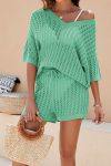 Hollow-Out-Knit-Tops-Drawstring-Shorts-Suits-2