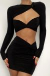 Long-Sleeve-Twisted-front-Cutout-Crop-Top-Skirt-Suits-1