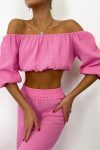 Off-Shoulder-Puff-Sleeve-Crop-Top-Long-Pants-Suits-4