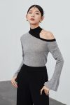 One-Shoulder-Flare-Sleeve-Patchwork-Tops-8