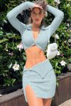 Sky-Blue-Button-Front-Knitted-Two-Piece-Skirts-2