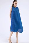 Sleeveless-Irregular-Full-Pleated-Dress-Blue