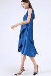 Sleeveless-Irregular-Full-Pleated-Dress-Blue