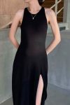 Solid-Color-Knitted-Side-Slit-Tank-Dress-8