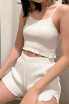 Solid-Color-Lacework-Vest-Two-piece-Shorts-Set-5