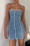 Solid-Color-Raw-Edge-Strapless-Denim-Dress-4