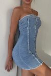 Solid-Color-Raw-Edge-Strapless-Denim-Dress-4