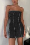 Solid-Color-Raw-Edge-Strapless-Denim-Dress-4